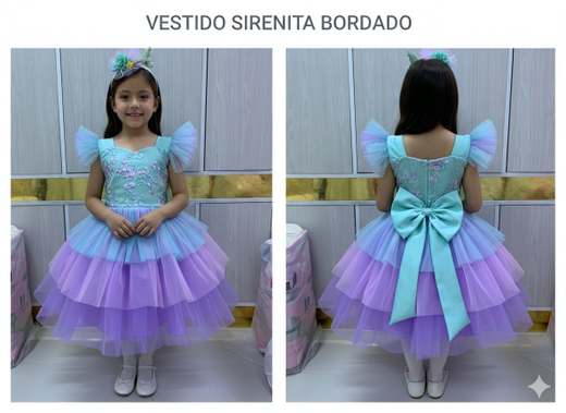 Vestido Vestido Sirena Bordado de sirenita para niña